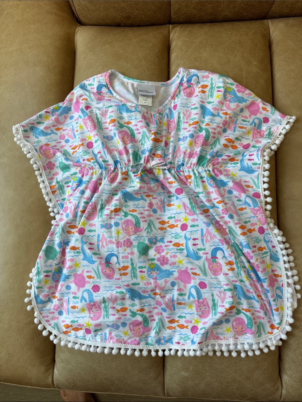 The Original Flap Happy Girls' Mermaid Pom-Pom swim Cover up - 3T